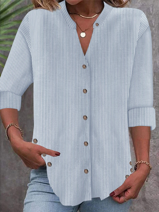 Damen Button-Down Blusenshirt mit eleganten Streifen EB
