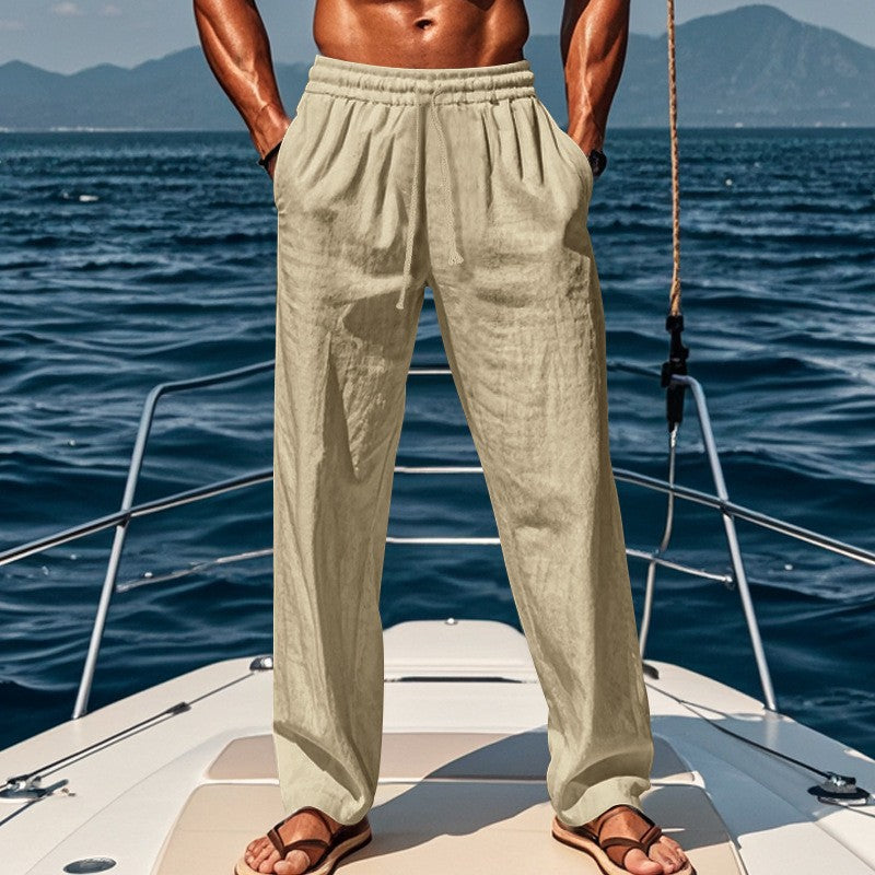 Herren lockere Leinenhose mit elastischem Bund und atmungsaktivem Gewebe EB