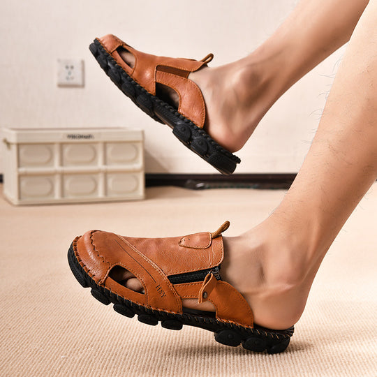 Herren Bequeme Leder-Sandalen mit praktischem Reißverschluss EB
