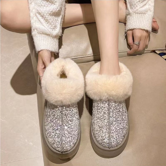 Damen Flauschige Glitzer Hausschuhe EB