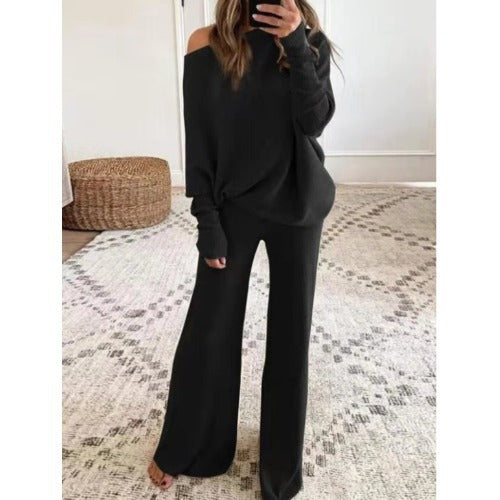 Damen Kuscheliges Lounge-Set mit weitem Schnitt und Off-Shoulder-Design EB