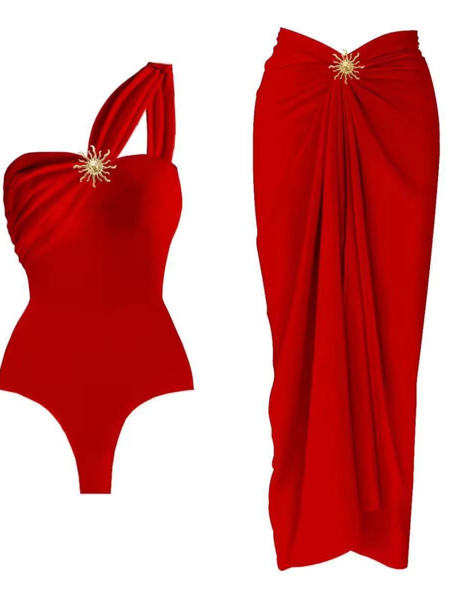 Damen einseitiger Badeanzug mit elegantem Wickelrock EB