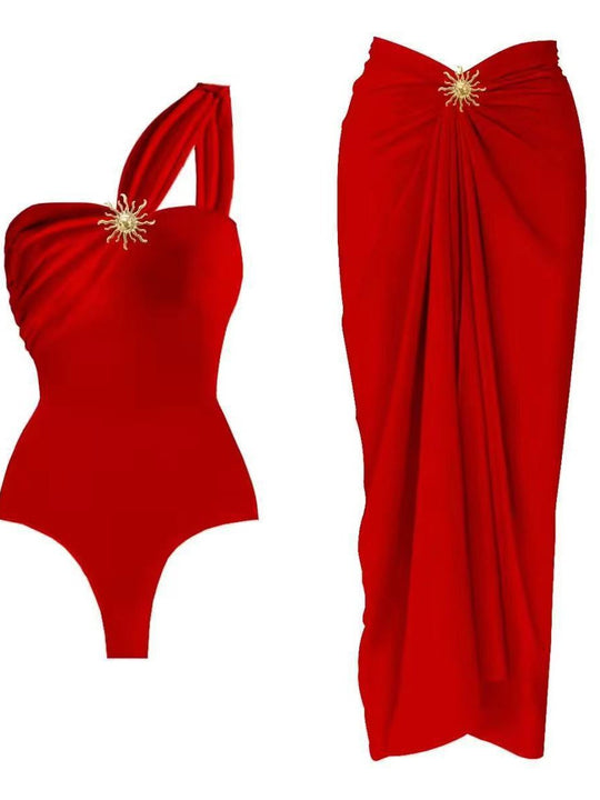 Damen einseitiger Badeanzug mit elegantem Wickelrock EB