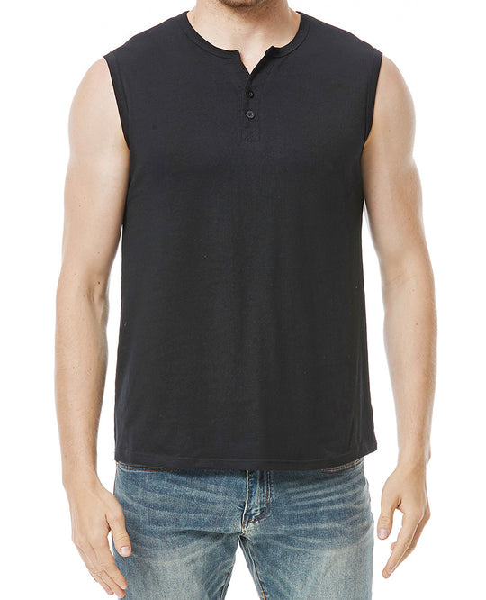 Herren ärmelloses Henley-Shirt mit modernen Knopfdetails EB