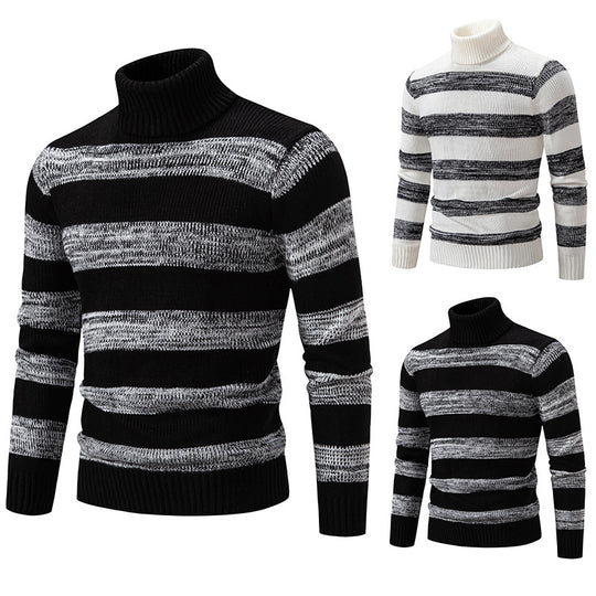Herren hochwertiger Rollkragenpullover mit auffälligem Streifenmuster EB