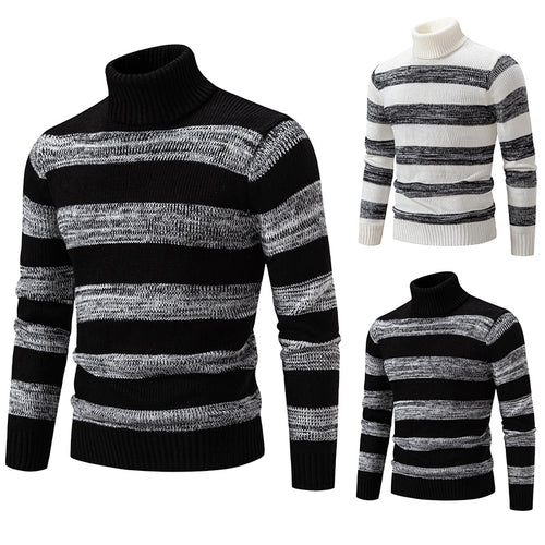Herren hochwertiger Rollkragenpullover mit auffälligem Streifenmuster EB