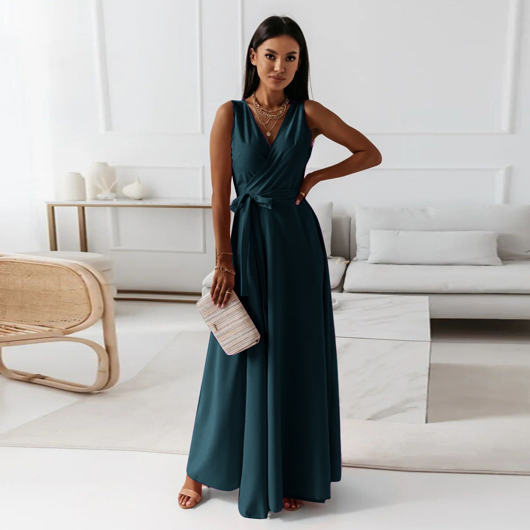 Damen Wickel-Maxikleid mit tiefem V-Ausschnitt und fließendem Schnitt EB
