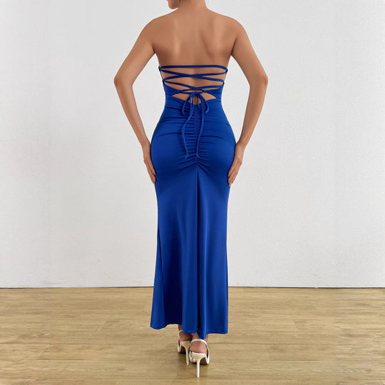 Damen Elegantes trägerloses Maxikleid mit raffiniertem Schlüssel-Ausschnitt und figurformendem Schnitt EB