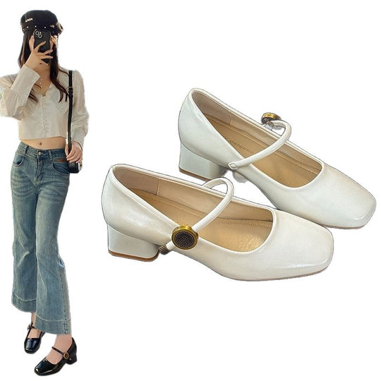Damen stilvolle Mary Jane Schuhe mit Beschichtung und Blockabsatz EB