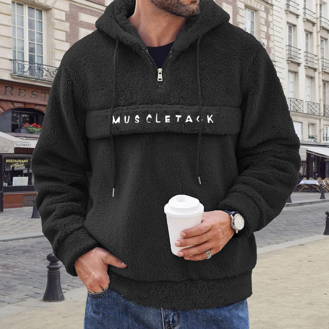 Herren nan Teddy-Fleece Kapuzenpullover mit halbem Reißverschluss, Kängurutasche und weichem Innenfutter EB