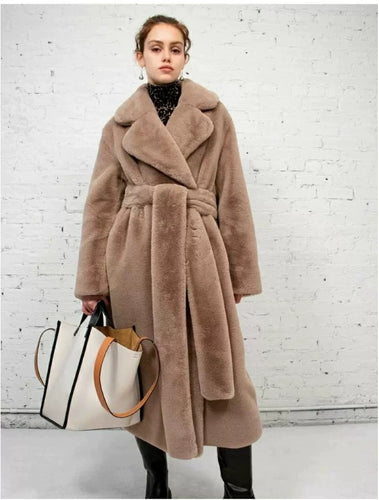 Damen Lange Kuschel-Bademantel mit Gürtel und Taschen EB