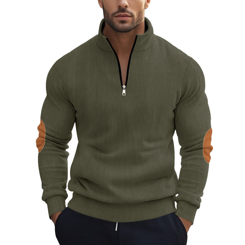 Herren Strickpullover mit modernem Reißverschluss und eleganten Ellbogenpatches EB