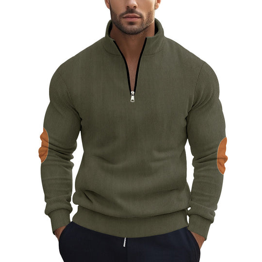 Herren Strickpullover mit modernem Reißverschluss und eleganten Ellbogenpatches EB