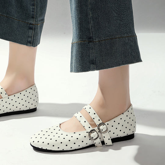 Damen Ballerinas mit doppeltem Riemendesign und süßem Punktemuster EB