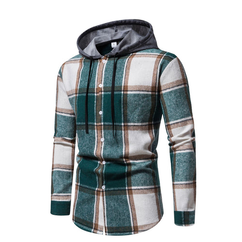 Herren Karo-Hemd mit Kapuze und Button-Down-Verschluss EB