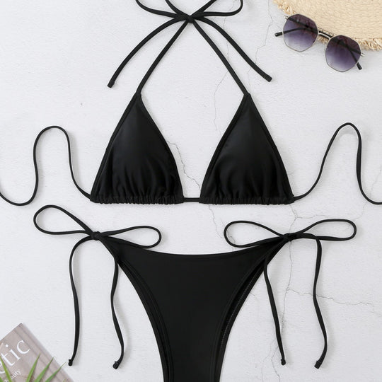 Damen Triangel-Bikini-Set mit verstellbaren Trägern und hohem Beinausschnitt EB
