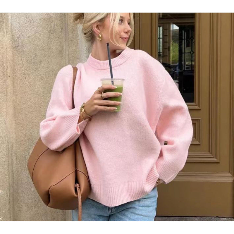 Damen Bequem Gestrickter Kurzpullover EB