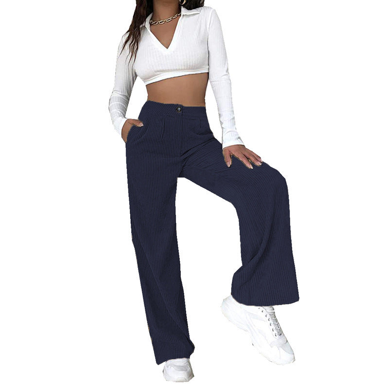 Damen Hochwertige Cordhose mit weitem Bein und hohen Taille EB