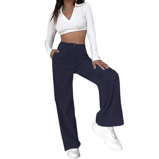 Damen Hochwertige Cordhose mit weitem Bein und hohen Taille EB
