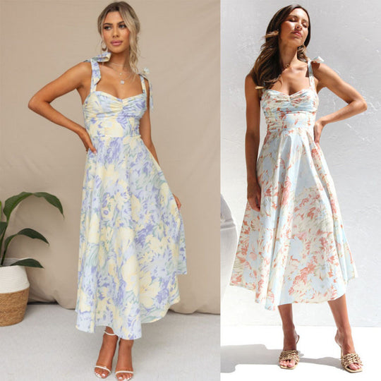 Damen Sommerliches Maxikleid mit verstellbaren Trägern und Raffungen EB