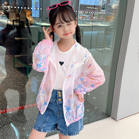 Damen nan leichte transparente Regenjacke für Mädchen mit Kapuze und verspieltem Cartoon-Print R&B