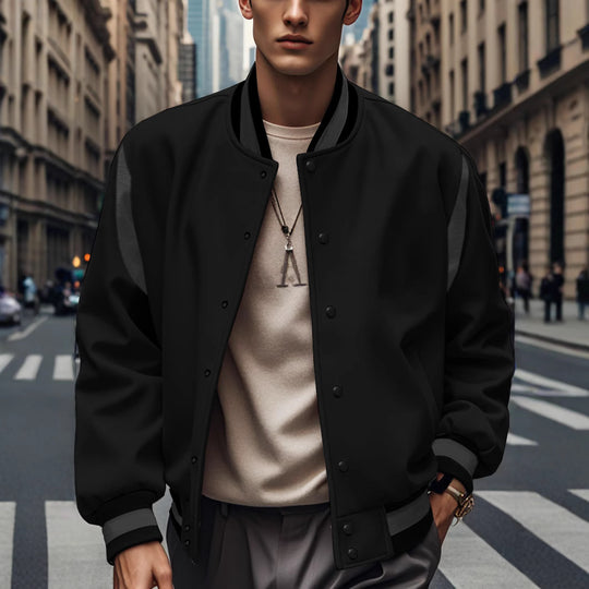 Herren Sportliche Collegejacke mit kontrastrierenden Ärmeln und Knopfdetails EB