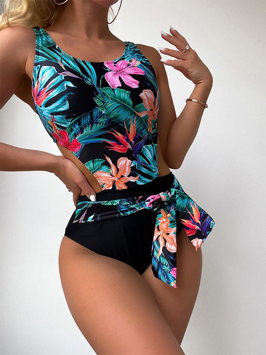 Damen Einteiliger Badeanzug mit floralem Cut-Out und eleganter Schleife EB