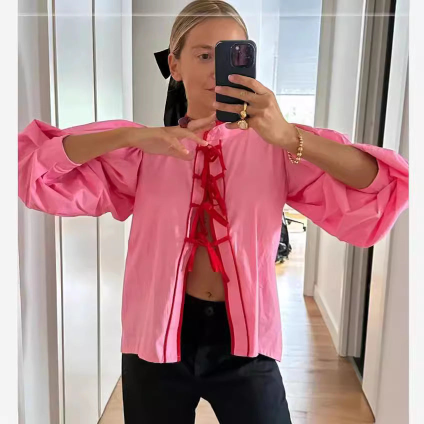 Damen Verspielte Bluse mit Rüschendetails und Kordelzug EB
