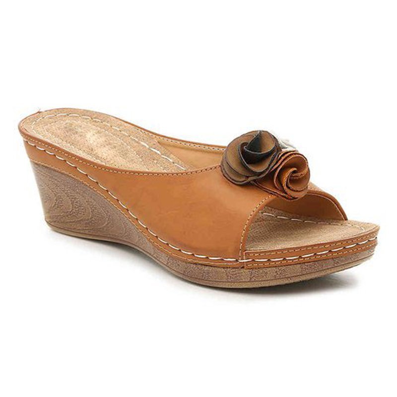 Damen Bequeme Keil-Sandalen mit dekorativem Blumenapplikation EB