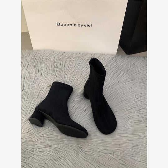 Damen Elegante Stiefeletten mit modischem Blockabsatz und Reißverschluss EB