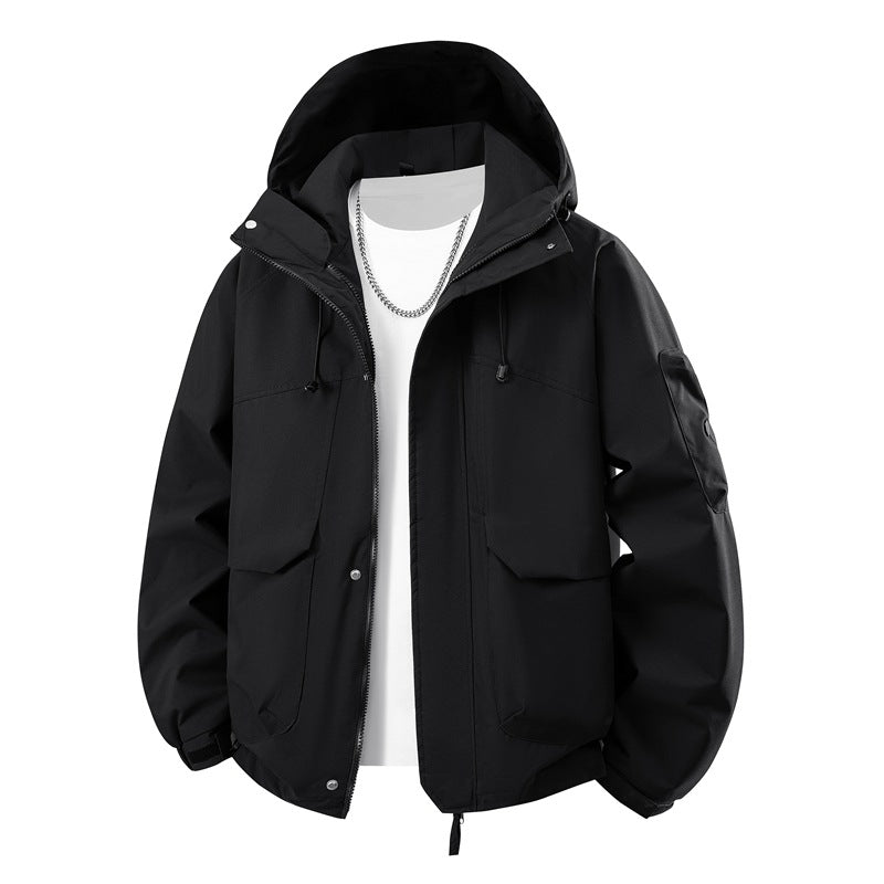 Herren wasserdichter Kapuzen-Outdoorblouson mit winddichter Membran, verstellbarem Saum und multifunktionalen Taschen EB
