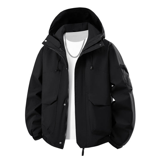Herren wasserdichter Kapuzen-Outdoorblouson mit winddichter Membran, verstellbarem Saum und multifunktionalen Taschen EB