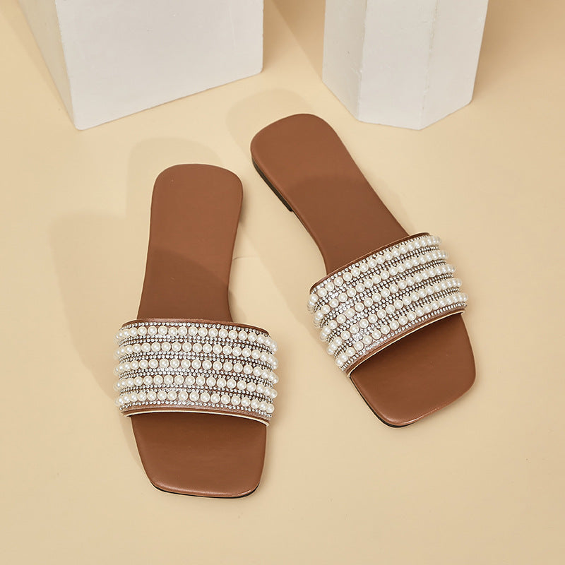 Damen Glamouröse Riemensandalen mit eleganten Perlenverzierungen EB