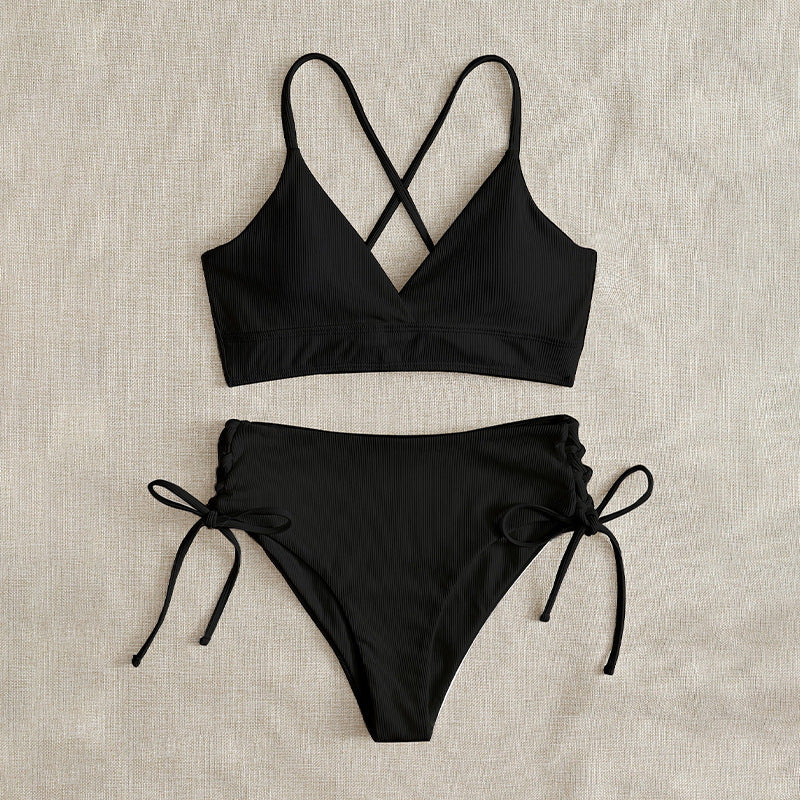 Damen Triangel-Bikini im modischen Wickeldesign mit verstellbaren Bindebändern EB