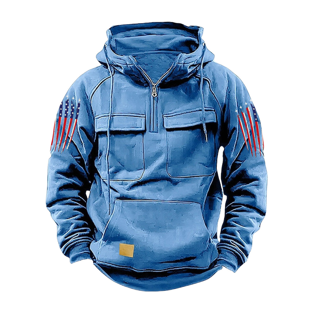 Herren nan Kapuzenpullover mit Halbzip, Cargo-Brusttaschen und Kängurutasche EB