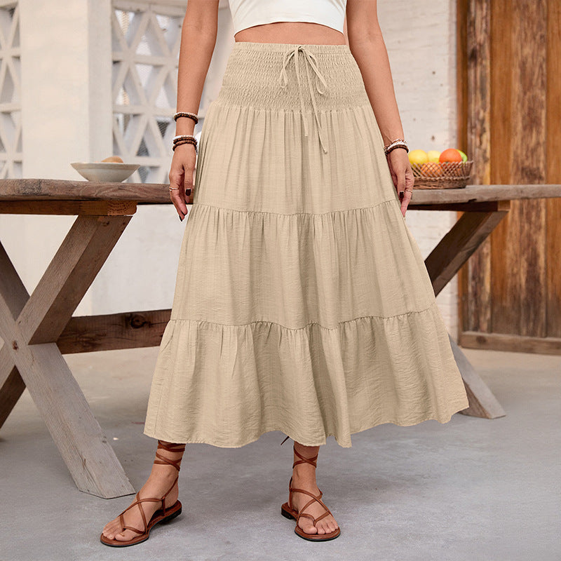 Damen Stufiger Maxi‑Rock mit Smokbund, Tunnelzug und luftiger Leinenoptik EB