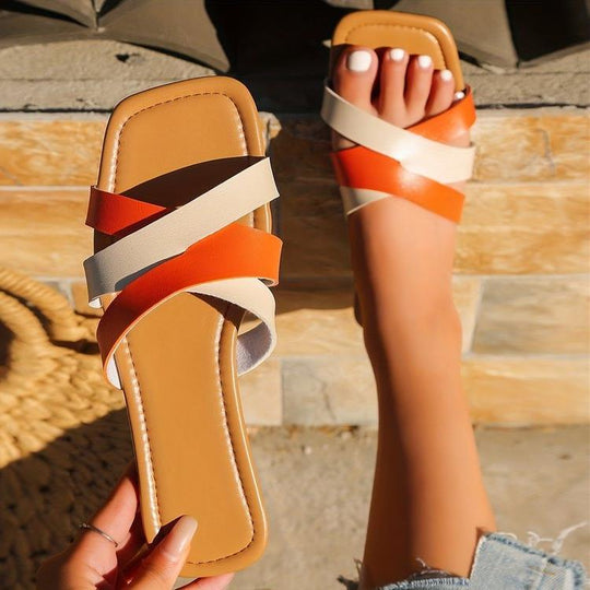 Damen flache Riemchen-Sandalen mit minimalistischem Design EB