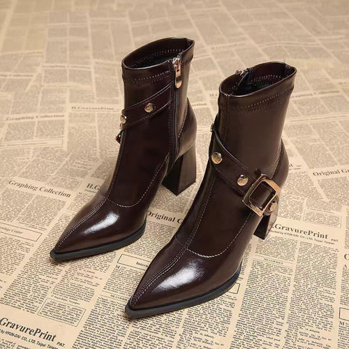 Damen Stiefeletten mit elegantem Blockabsatz und modischer Schnallenverzierung EB