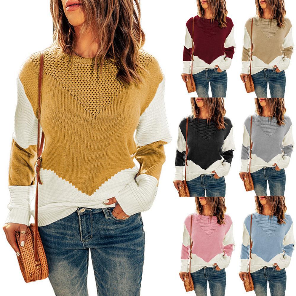 Damen modischer Pullover mit geometrischem Strickmuster EB