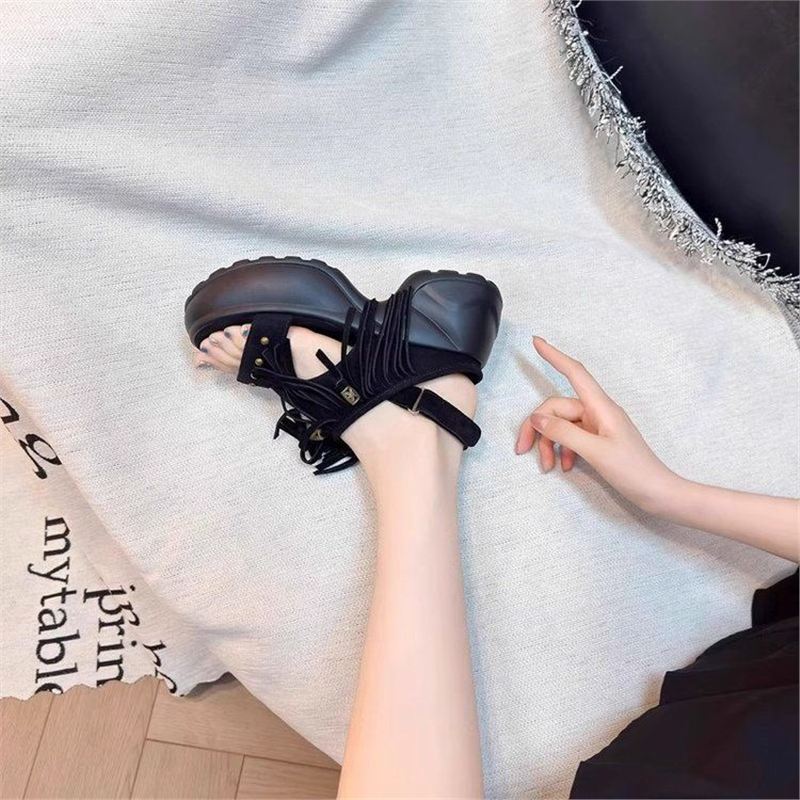 Damen Plateau-Sandalen mit fransiger Verzierungen EB