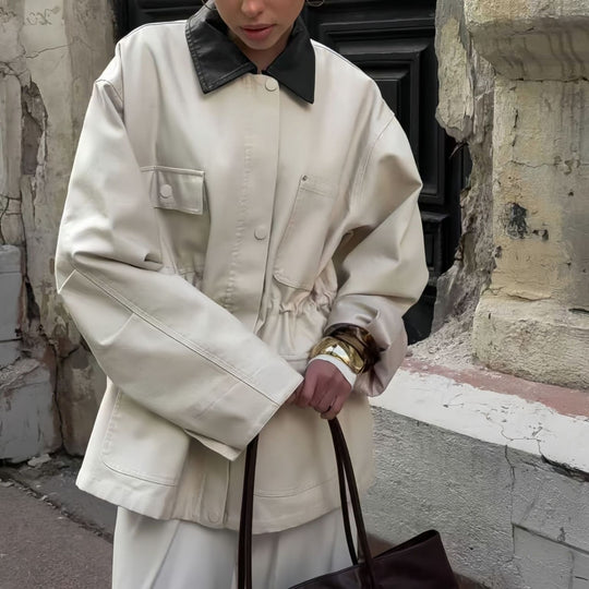Damen Modische Oversized-Jacke mit elegantem Kragen und praktischen Taschen EB
