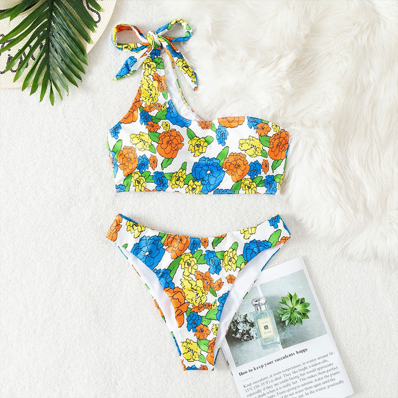Damen Einseitiger Bikini mit floralem Design EB