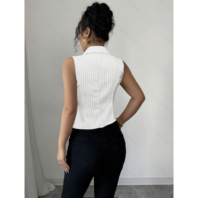 Damen Hemdbluse mit schmalen Streifen und Knopfleiste EB