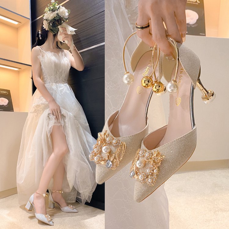 Damen elegante Slingback-Pumps mit luxuriösem Perlenschmuck EB