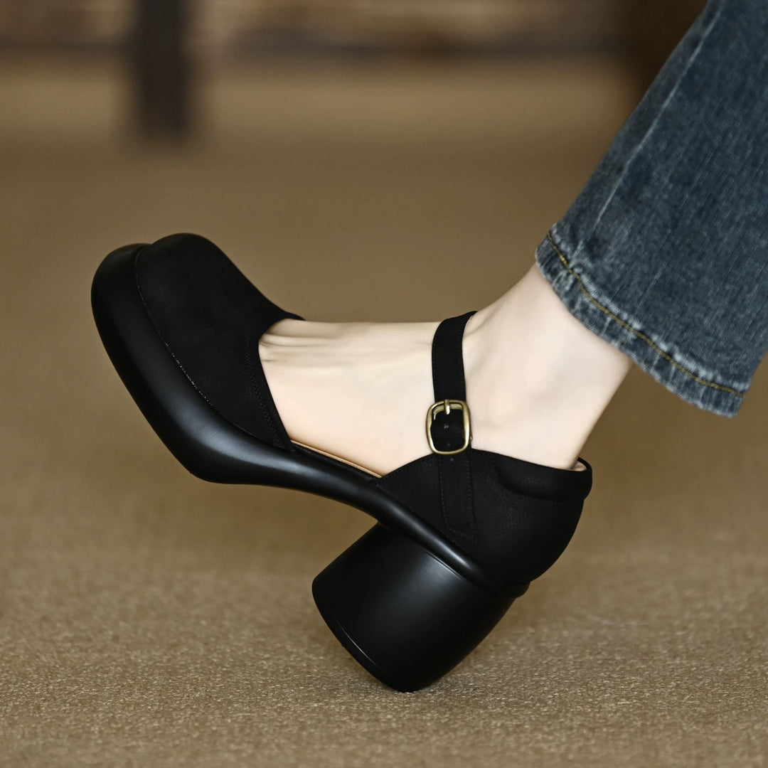 Damen modische Blockabsatz Schuhe EB