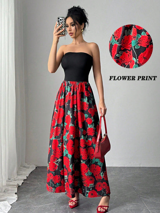Damen Maxikleid im luxuriösen Blumenmuster EB