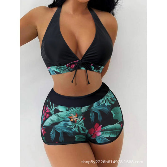 Damen Hochgeschlossen Bikini mit verspieltem Blumenmuster EB
