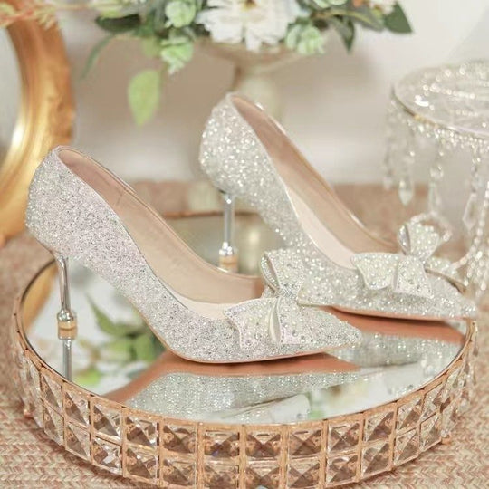 Damen elegante Glitzerschuhe mit Schleifen-Detail EB