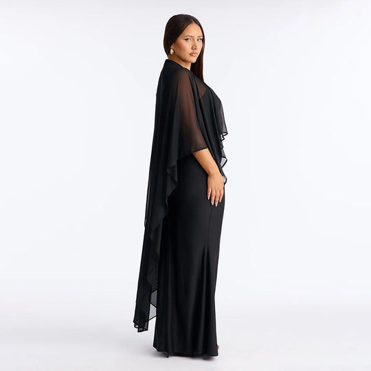 Damen Glamouröses Abendkleid mit fließendem Chiffonüberwurf und figurbetonter Silhouette EB