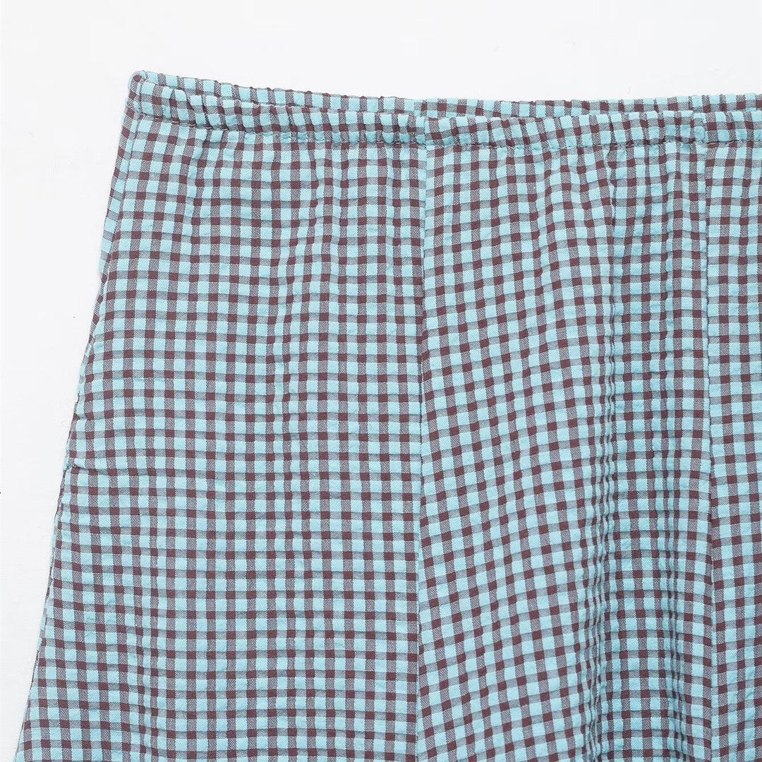 Damen ausgestellter Gingham-Rock mit Faltenwurf EB